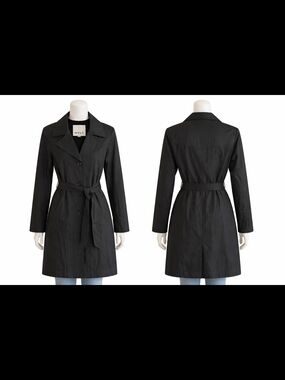 NVLT Size Small Women's NEW Black Belted Notched-Lapel Trench Coat